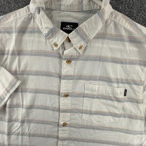 Oneill Striped Large Short Sleeve Button Up Shirt White Standard Fit Skate Surf